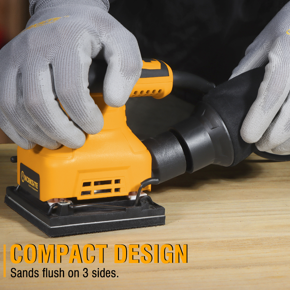 WORKSITE Palm Sander 1/4 Sheet 250W 14500 RPM Speed Electric Handheld Drywall Woodworking Plam Sanders with Dust Bag