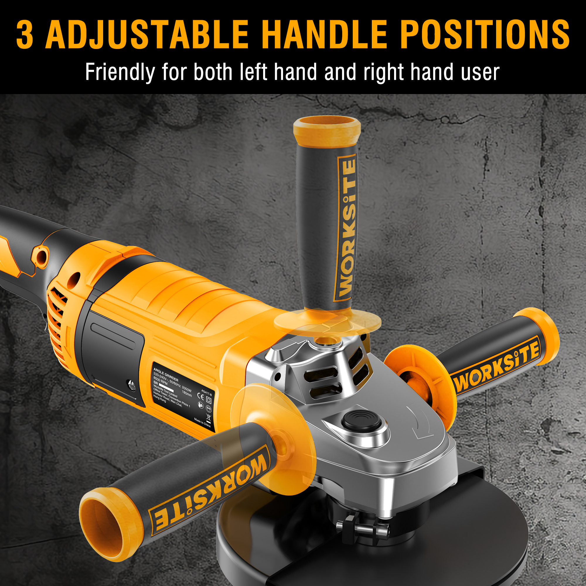 WORKSITE Angle Grinder 230mm Cutting Discs 2600W 6500/min Metal Grinding Corded Power Electric Grinders Tools