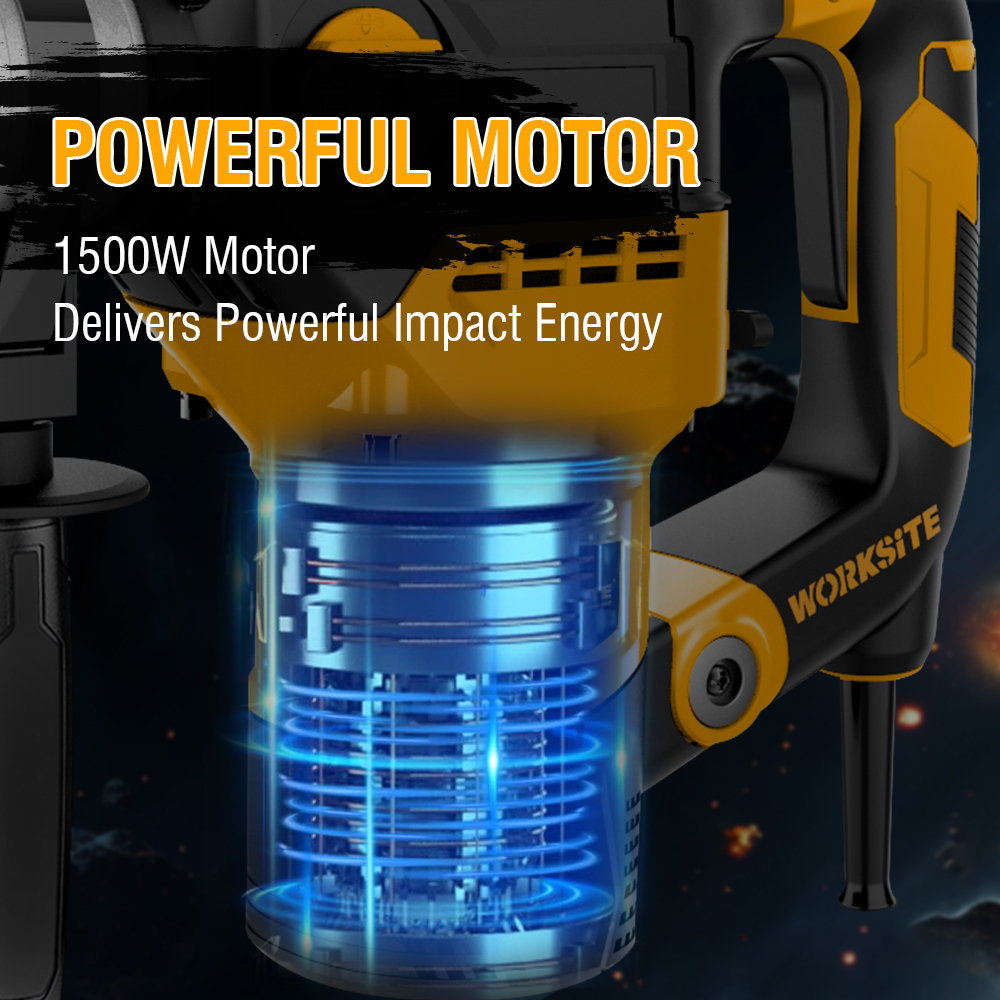 WORKSITE Electric Rotary Hammer Drill 32MM Professional Heavy Duty 1500W Concrete Stone Drilling Tools