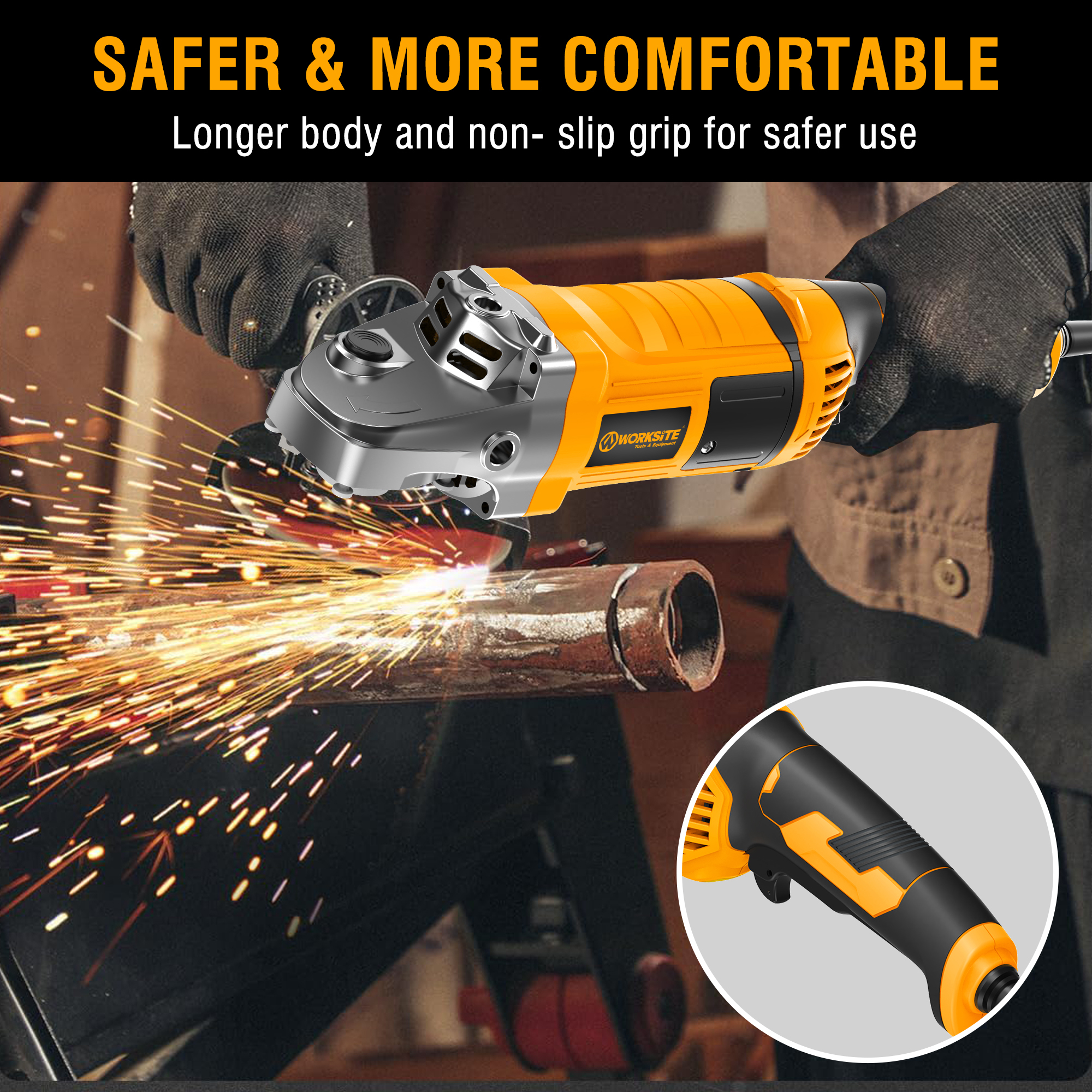 WORKSITE Angle Grinder 230mm Cutting Discs 2600W 6500/min Metal Grinding Corded Power Electric Grinders Tools