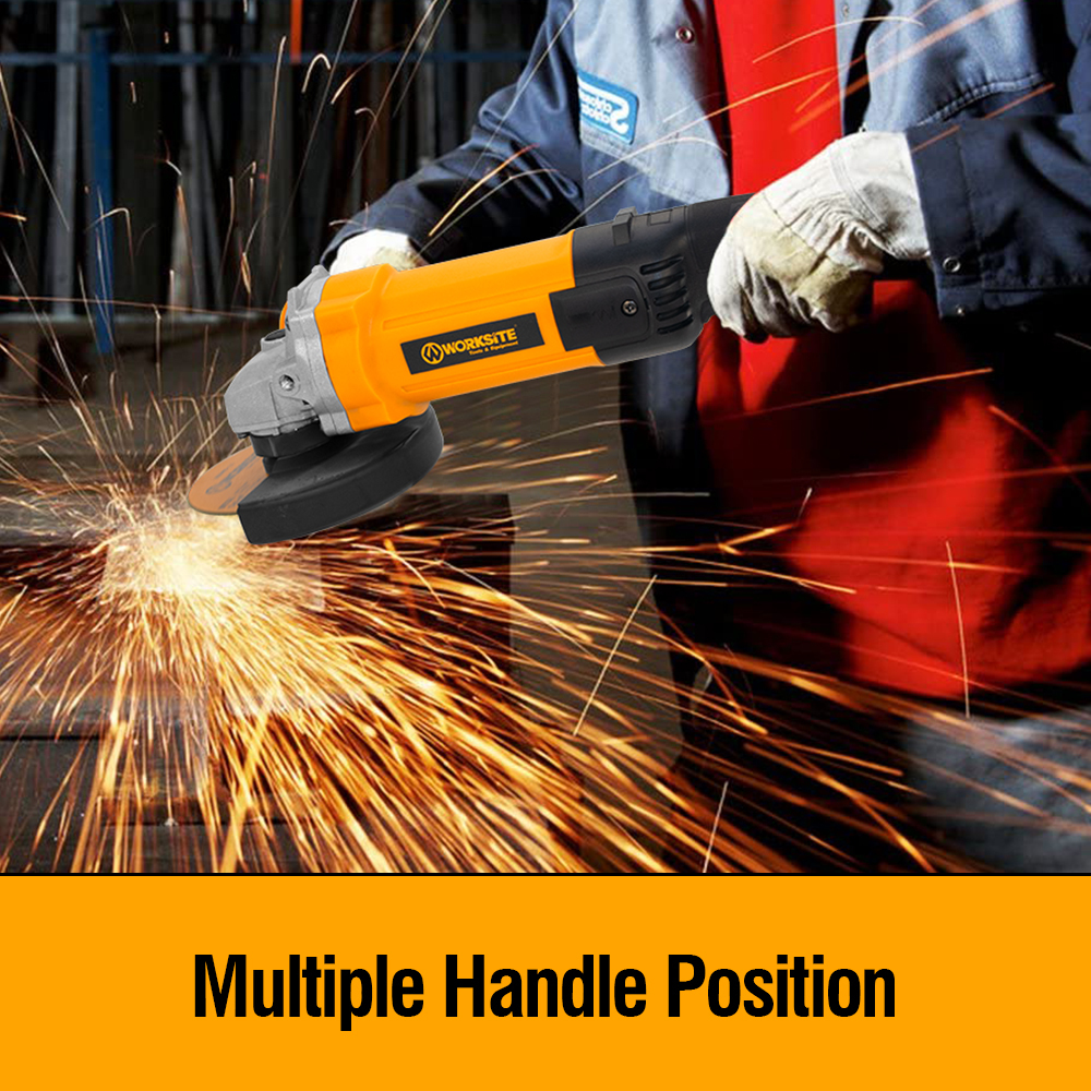 WORKSITE Electric Angle Grinders Power Grinding Disc Tools Heavy Duty Metal Concrete Cutter Portable Corded Angle Grinder 125mm