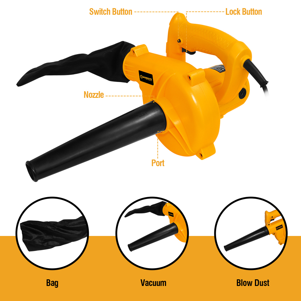 WORKSITE Dust Blower 450W Compact Garden Small Leaf Sweeper Cleaner Portable Handheld Electric Air Blowers