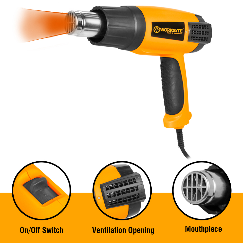 WORKSITE Heat Gun 2000W Dual Temperature Settings Electric Power Shrink Craft Hot Air Heat Gun with 4 Nozzles