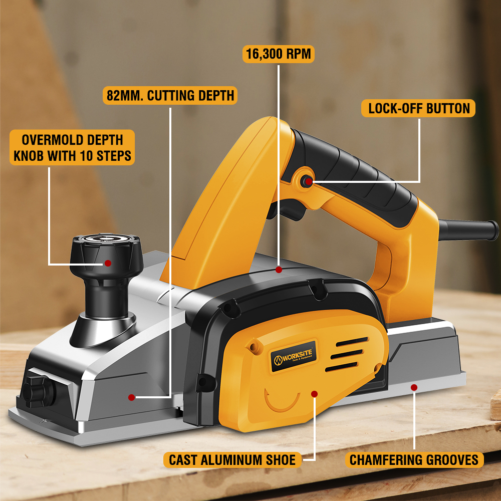 WORKSITE Professional Electric Wood Planer 620W 16700SPM Speed Mini Portable Woodworking Hand Planer Tool