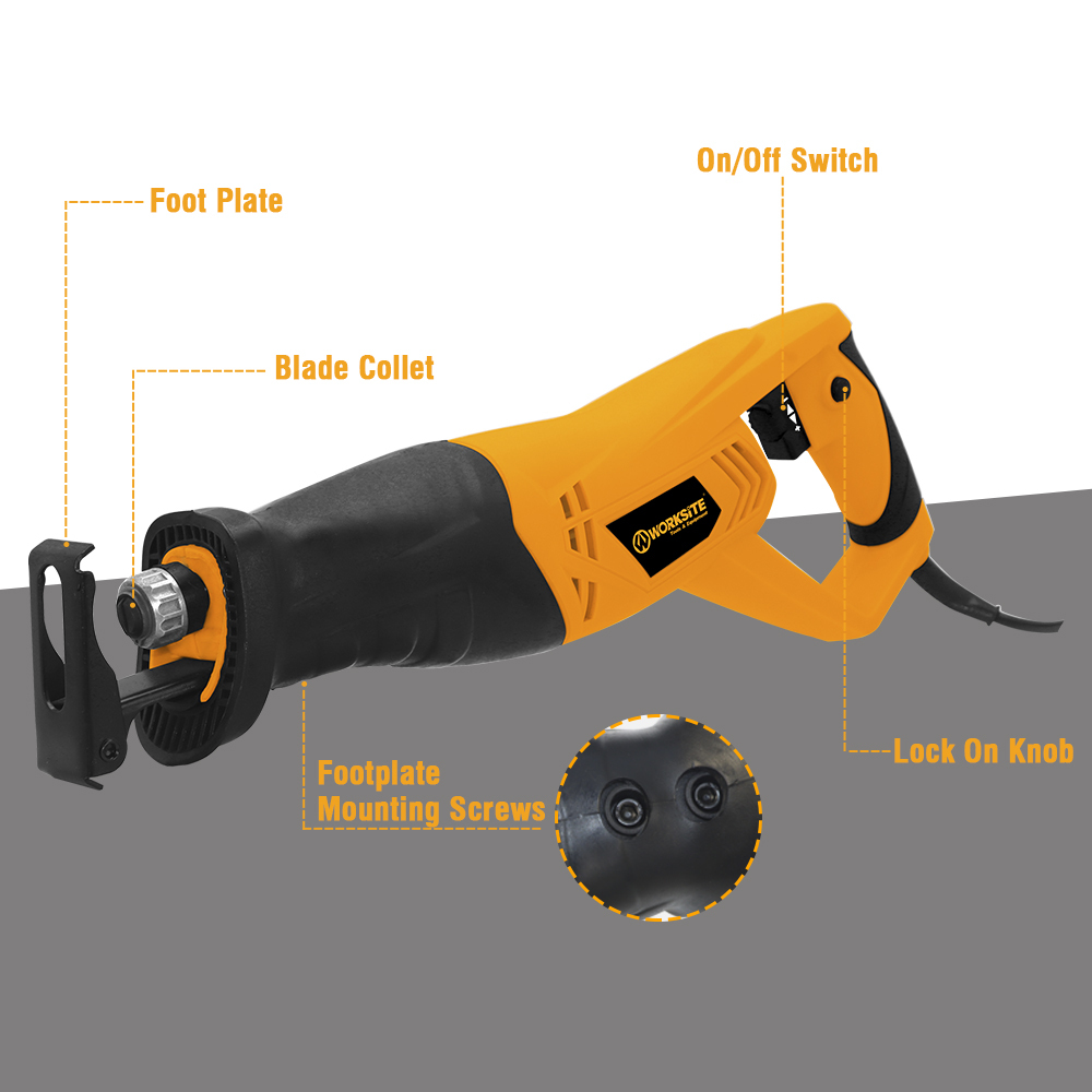 WORKSITE Reciprocating Saw 900W Variable Speed 3000RPM Wood Metal Tree Cutting Electrical Power Reciprocating Saws