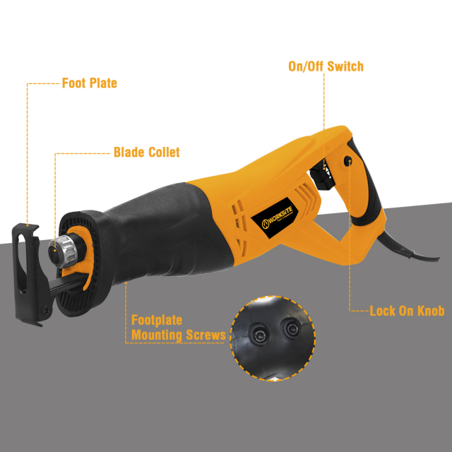 WORKSITE Reciprocating Saw 900W Variable Speed 3000RPM Wood Metal Tree Cutting Electrical Power Reciprocating Saws