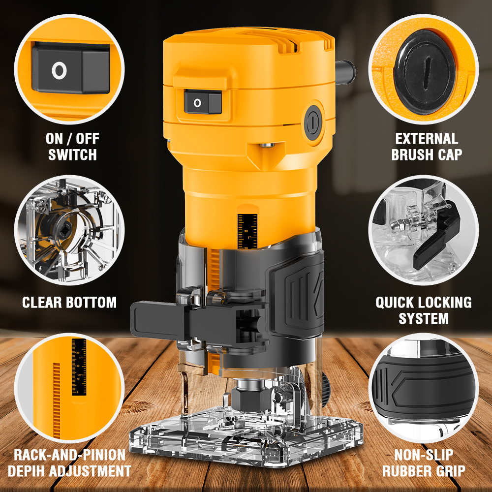 WORKSITE Woodworking Trimmer 600W Compact Handheld Electric Wood Edge Trimmer for Engraving Slotting Trimming