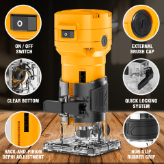 WORKSITE Woodworking Trimmer 600W Compact Handheld Electric Wood Edge Trimmer for Engraving Slotting Trimming