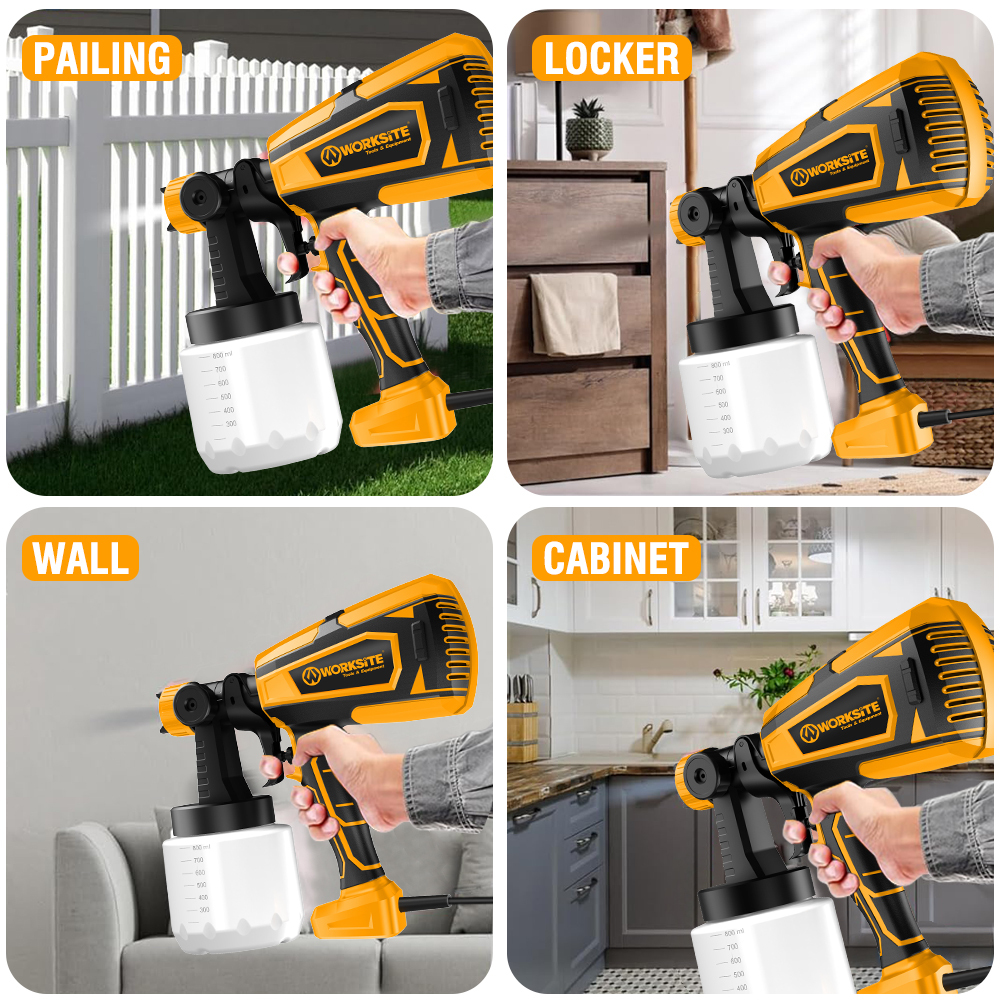 WORKSITE Spray Gun 600W Large Capacity 1000ML Portable Lightweight Electric Car Paint Sprayer Gun for Painting