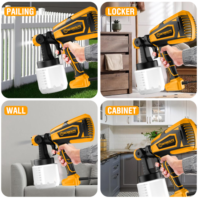 WORKSITE Spray Gun 600W Large Capacity 1000ML Portable Lightweight Electric Car Paint Sprayer Gun for Painting
