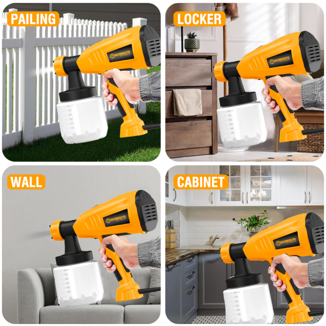 WORKSITE Spray Gun 400W Lightweight Max Flow 280ML/Min Electric Paint Sprayer Gun for Painting Cleaning