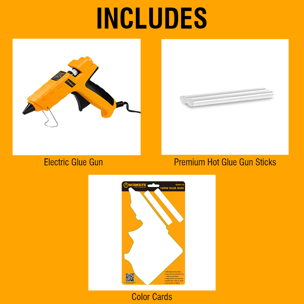 WORKSITE Hot Melt Glue Gun 100W Electric Glue Gun Sticks Set Fast Preheating Hot Melt for School Crafts DIY Arts