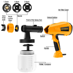 WORKSITE Spray Gun 400W Lightweight Max Flow 280ML/Min Electric Paint Sprayer Gun for Painting Cleaning