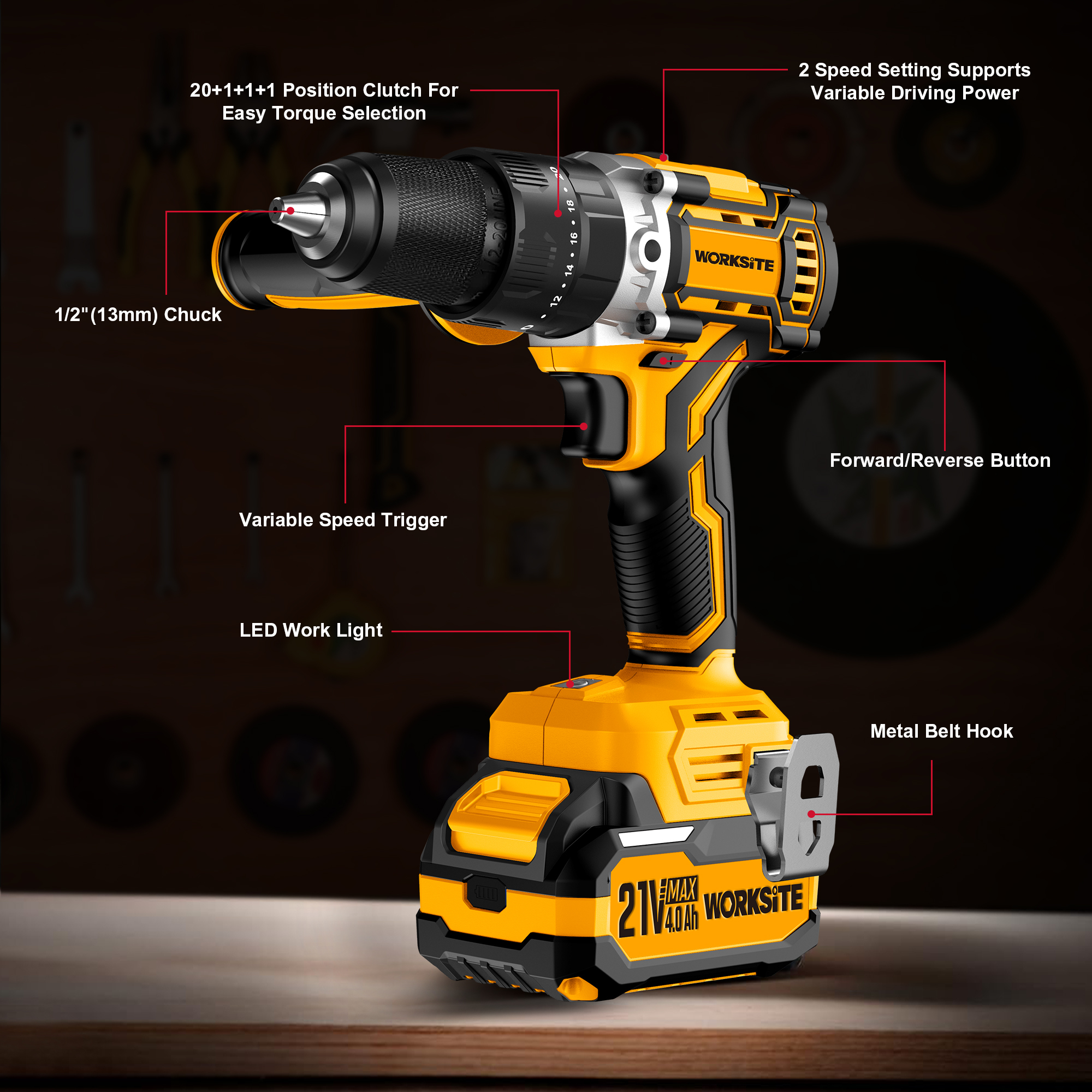 21V Brushless 13mm Hammer Drill (80Nm)