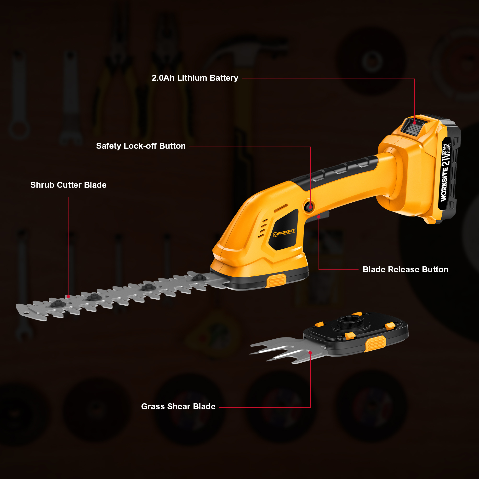 21V 2-IN-1 CORDLESS HEDGE TRIMMER / GRASS SHEAR