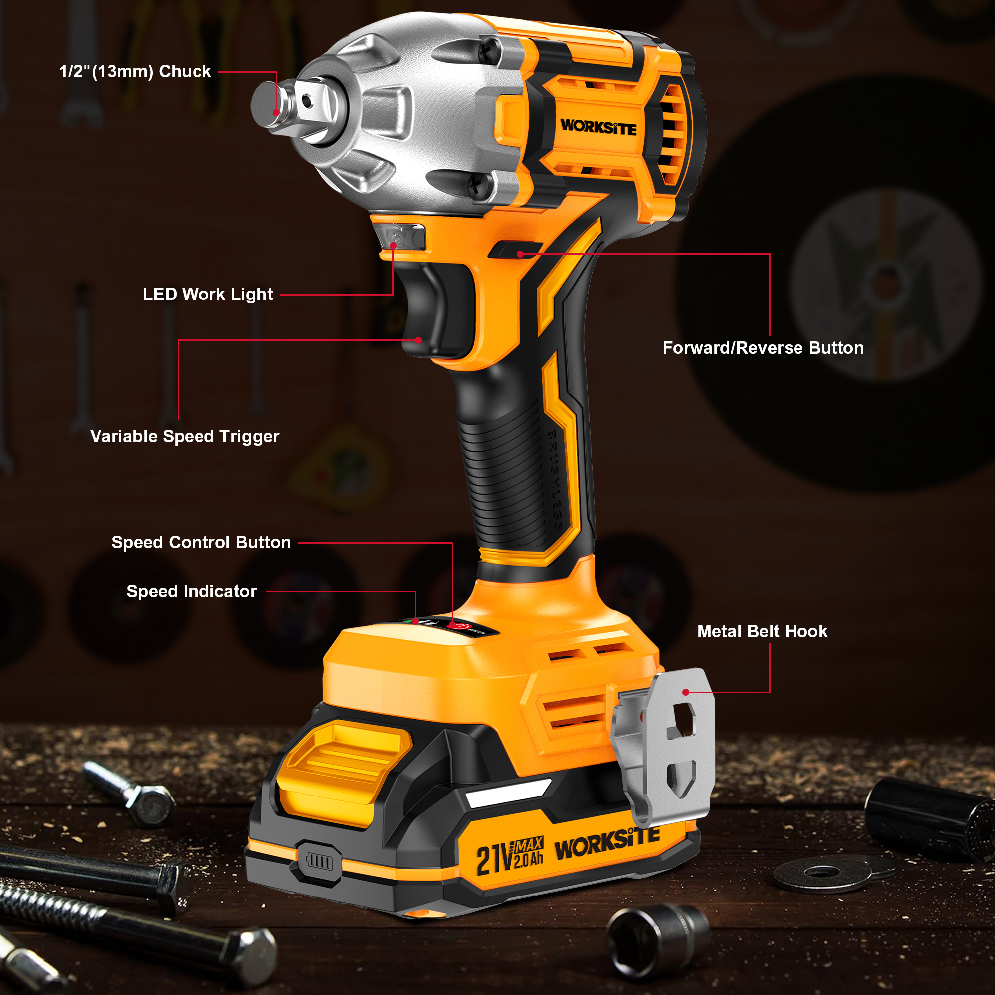 21V Brushless 13mm Impact Wrench (350Nm)