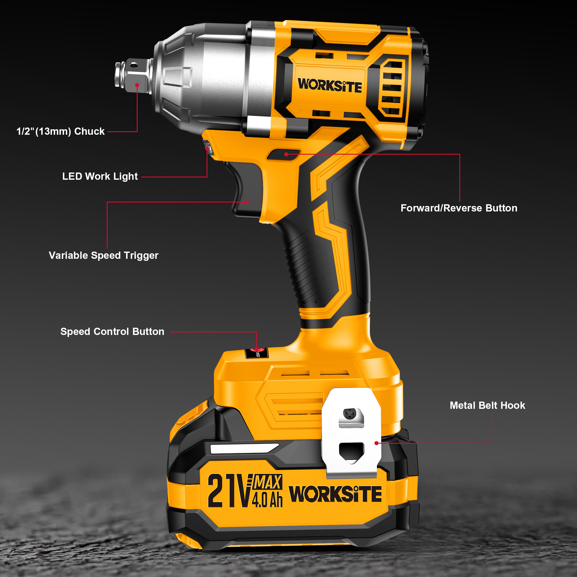 21V Brushless 13mm Impact Wrench (500Nm)