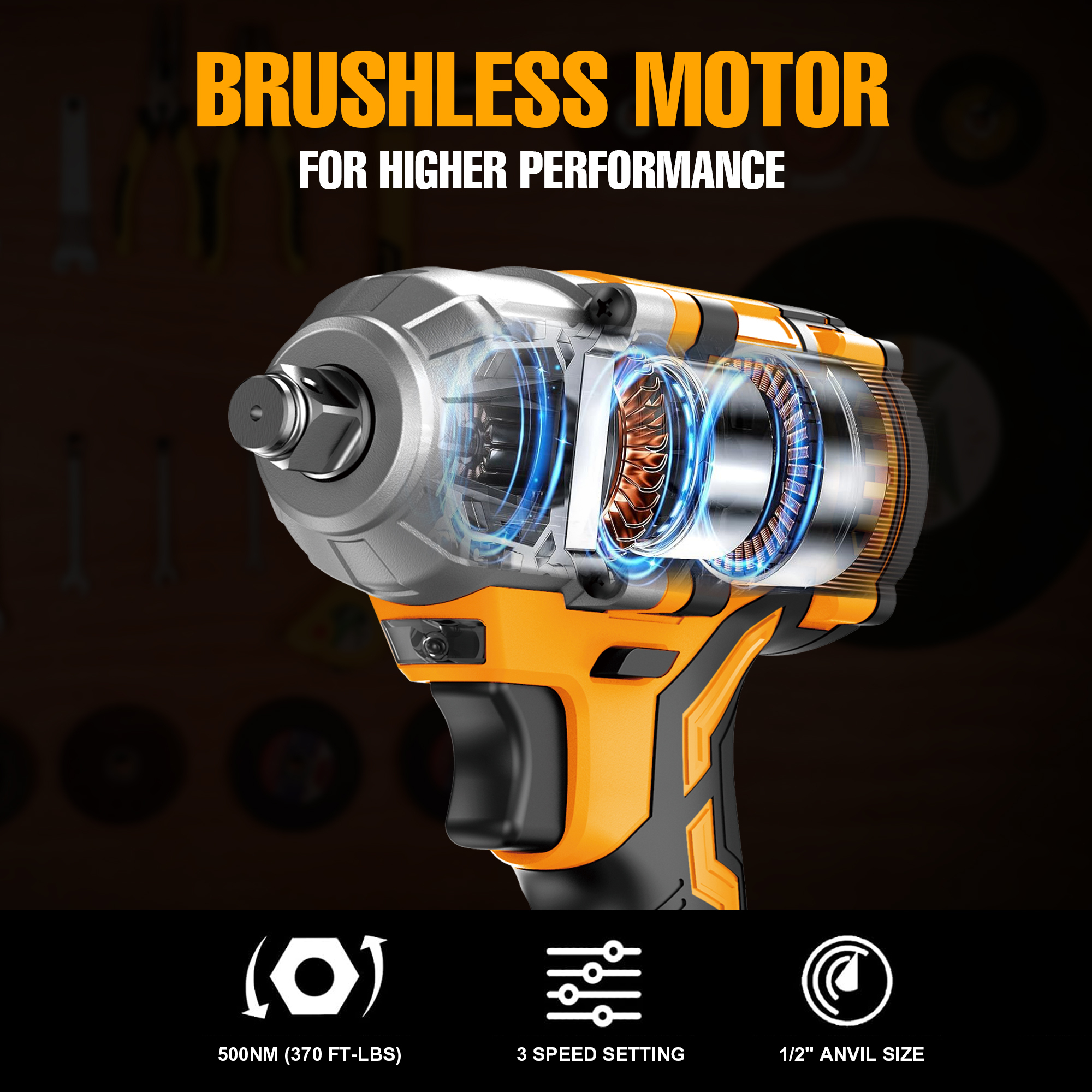 21V Brushless 13mm Impact Wrench (500Nm)
