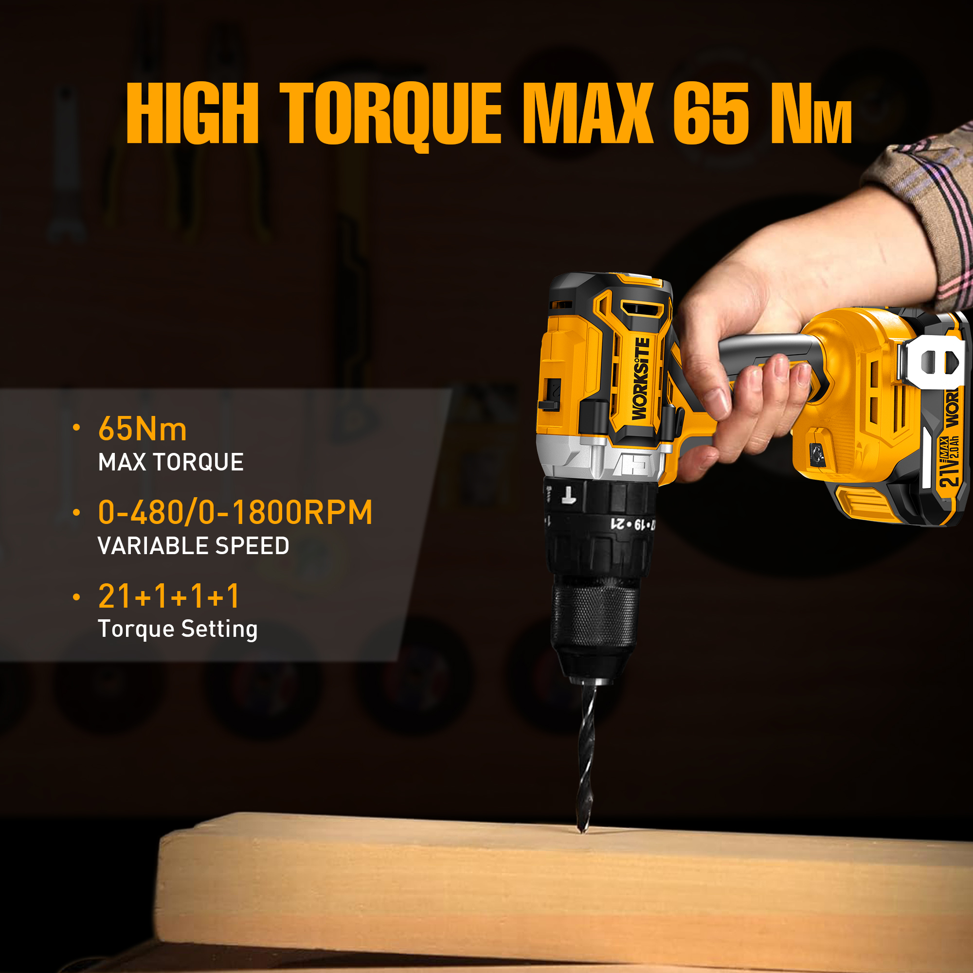21V Brushless 13mm Hammer Drill（65N.m)