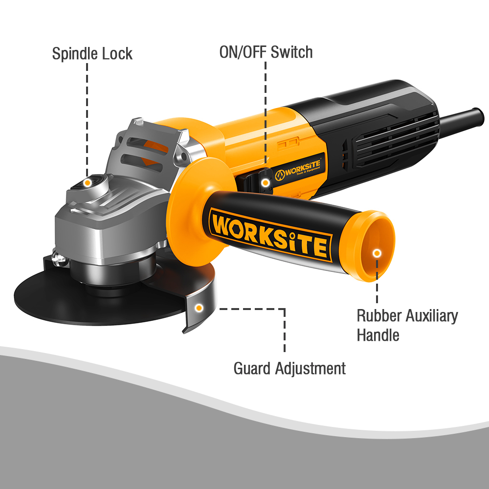 WORKSITE Angle Grinder Handheld 115mm Cutting Discs 900W 12000/min Speed Metal Grinding Corded Power Electric Grinders Tools