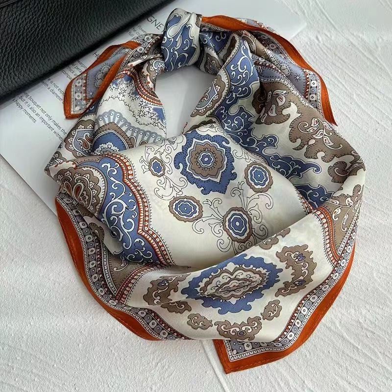 100% Real Mulberry Silk Scarf with Byzantine Print – Headscarf, Hair Wrap, Neck Scarf, Neckerchief
