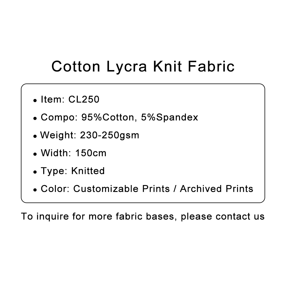 Custom Printed Heavy Cotton Lycra Knit Fabric, 95%C 5%SP 250gsm