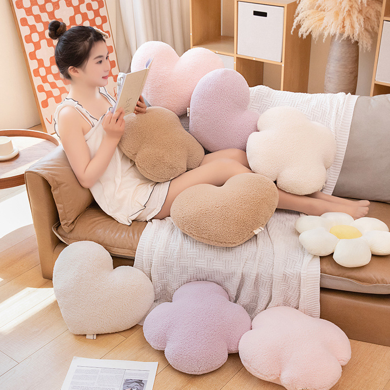 Sherpa Love Heart Pillow, Sherpa Four-leaf Clover Pillow, Sherpa Cloud Pillow, Soft Sofa Cushion, Living Room Decoration, Nursery Pillow