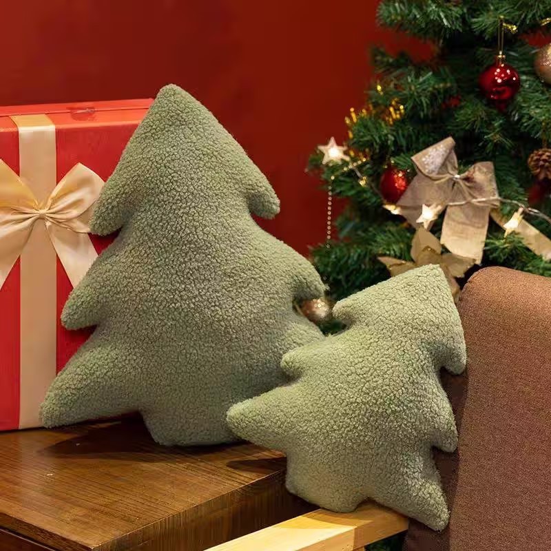 Sherpa Christmas Tree Shaped Pillow, Children's Gift,Living Room Decoration, Nursery Pillow