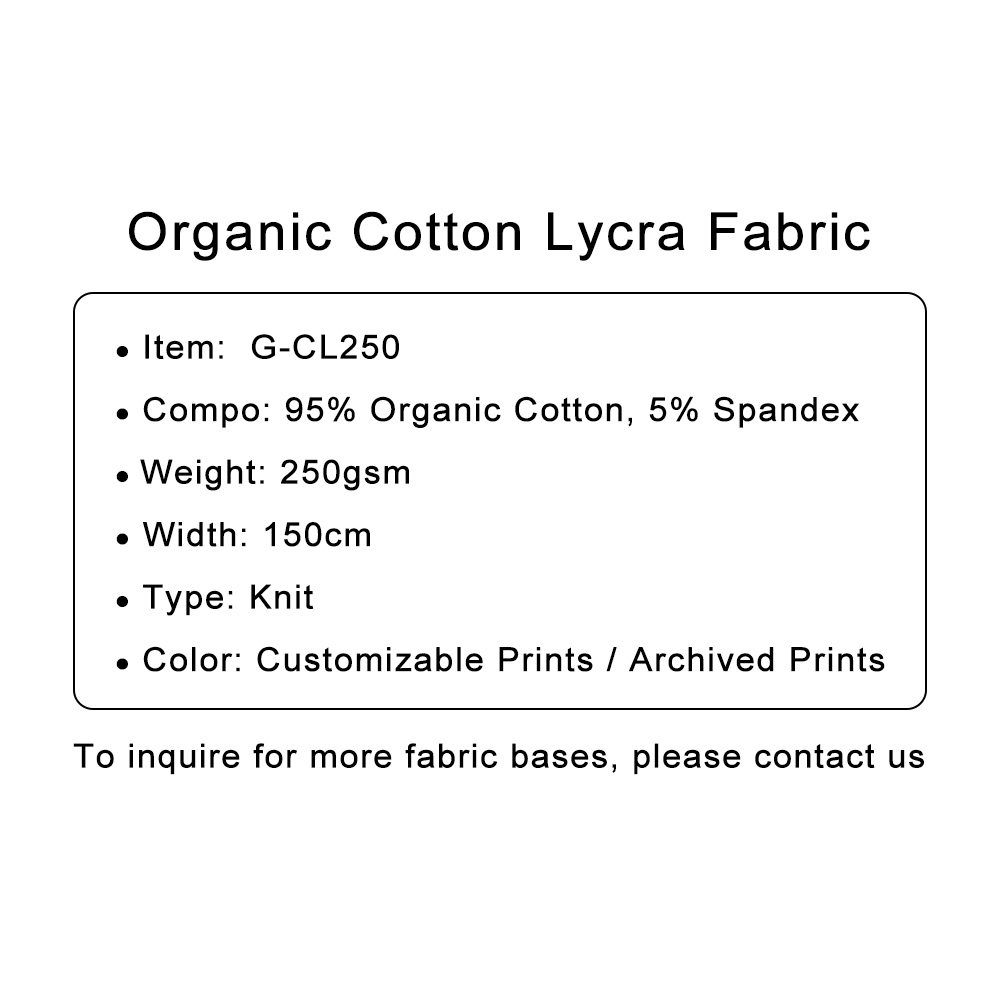 Custom Printed Heavy Organic Cotton Lycra Fabric 95%OC 5%SP 250gsm