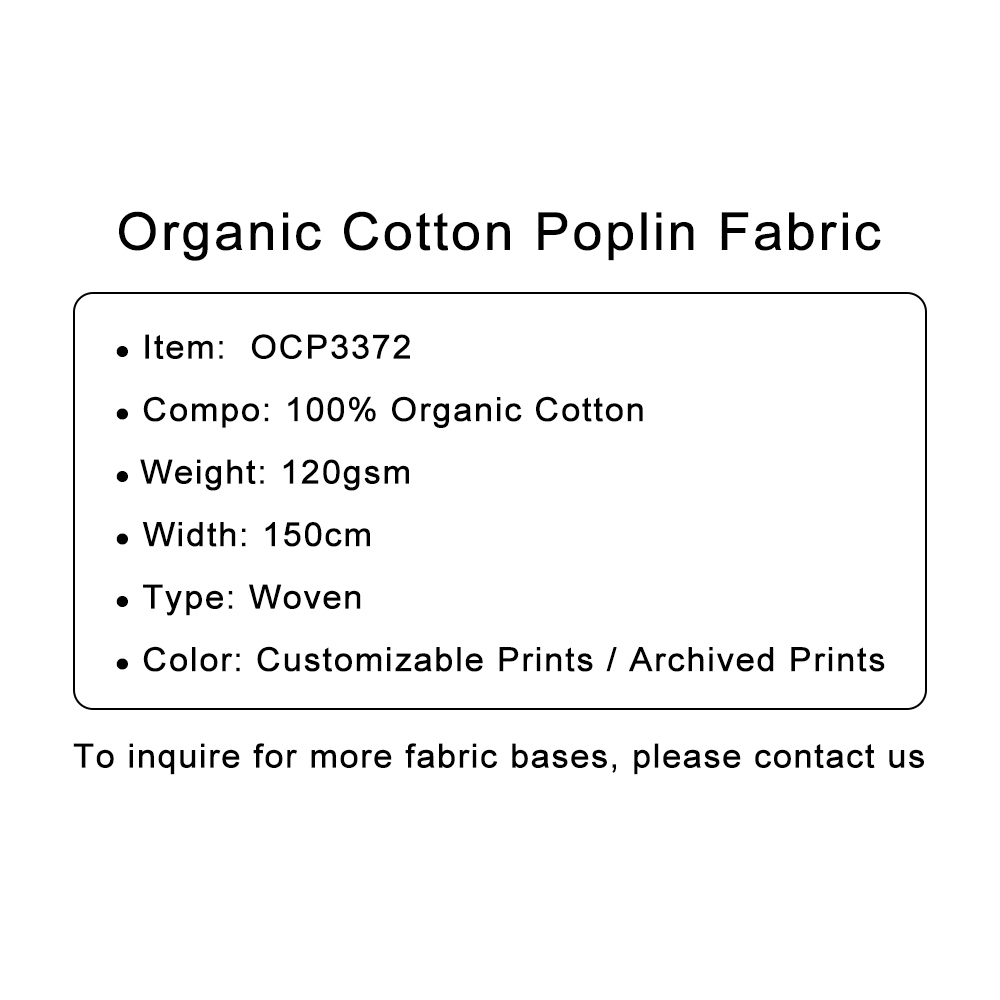 Custom Printed Organic Cotton Poplin Fabric 100% Cotton 120gsm