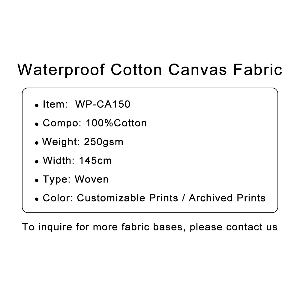 Custom Printed Waterproof Cotton Canvas Fabric 100%Cotton 250gsm