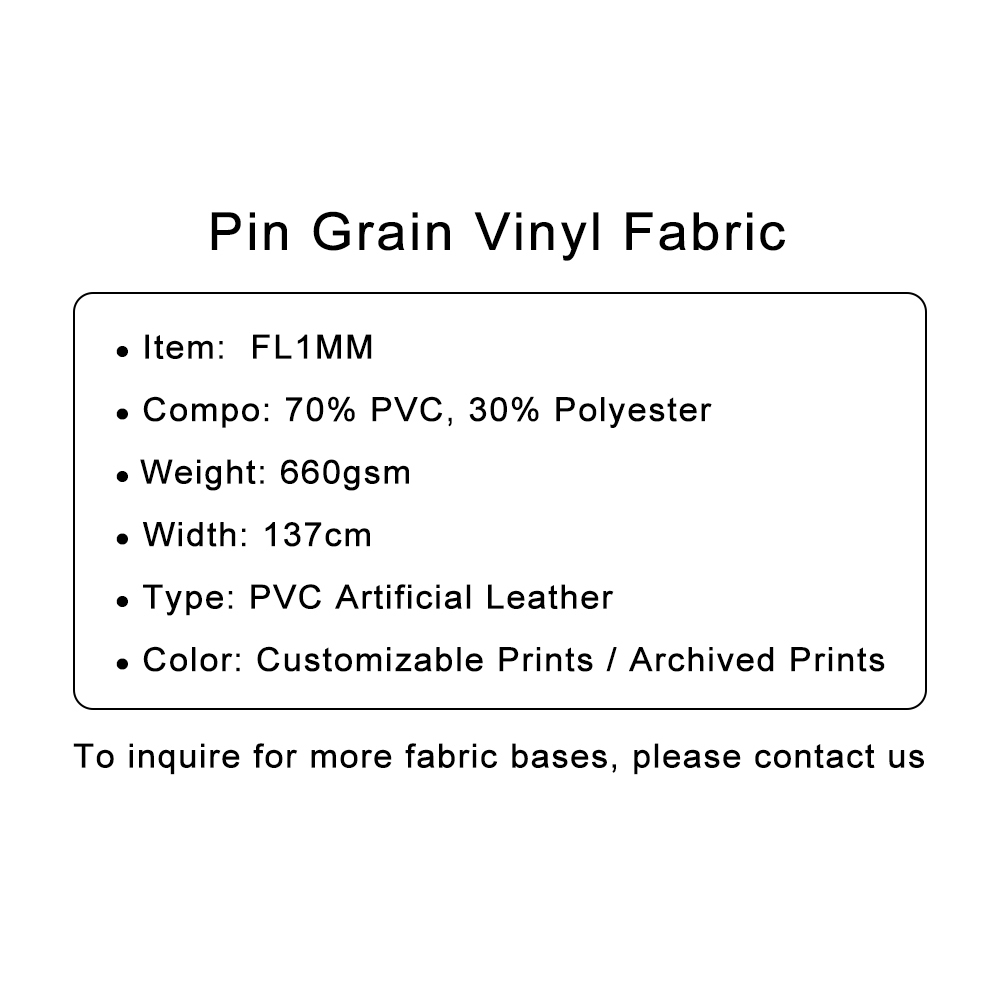 Custom Printed Pin Grain Vinyl Fabric 70% PVC 30% P 660gsm