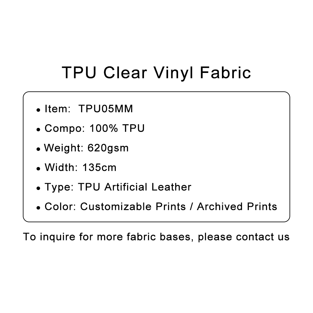 Custom Printed TPU Clear Vinyl Fabric 100% TPU 620gsm