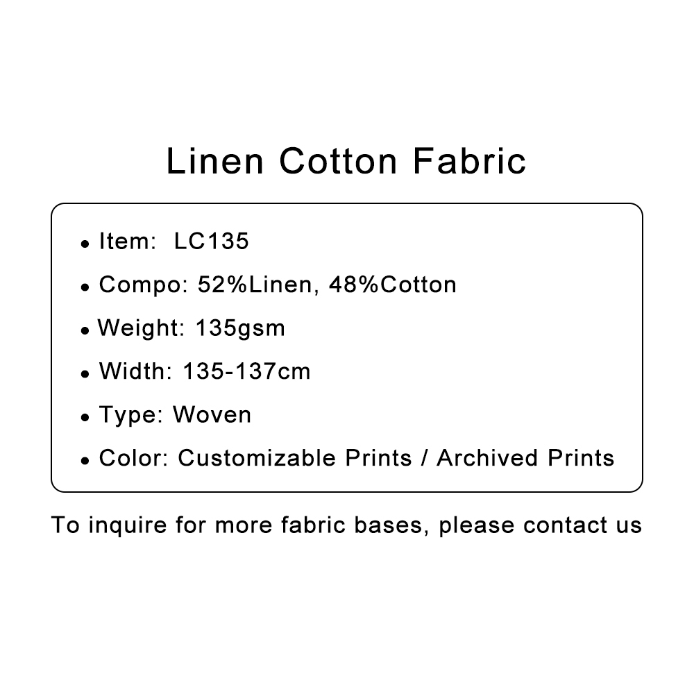 Custom Printed Linen Cotton Fabric 52%Linen 48%Cotton, 135gsm