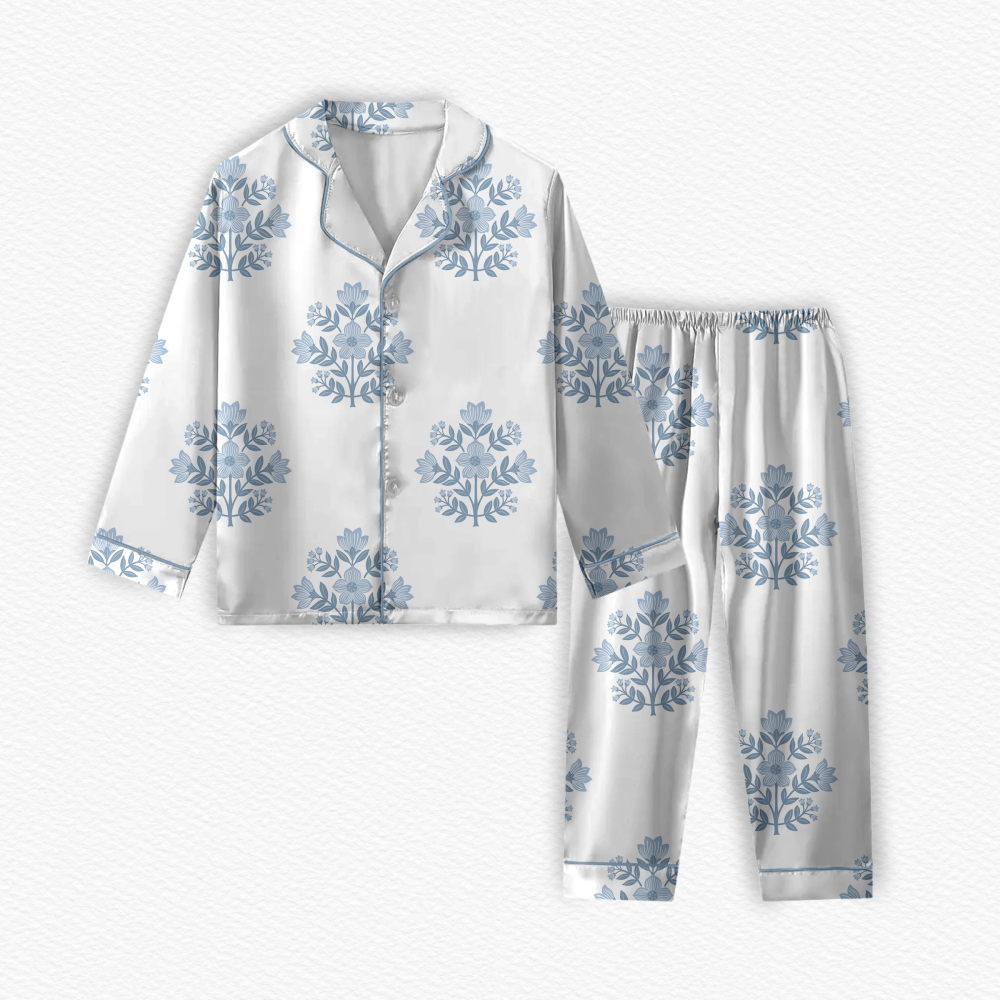 Customized Printed Floral Design Two-Piece Set Long Sleeves Turn-Down Collar Adult Pajamas