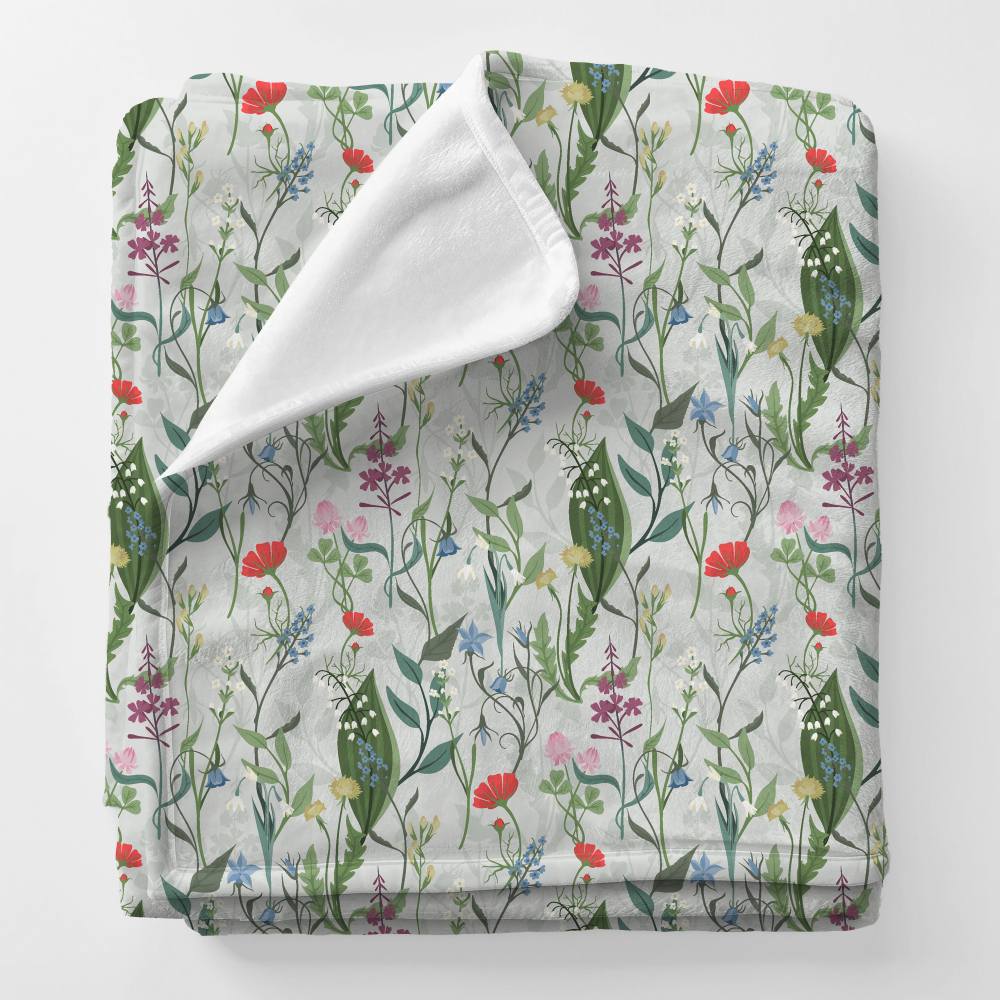 Personalized Squish Blanket and Velvet Blanket with Wild Plants Flower Pattern For Boy and Girl