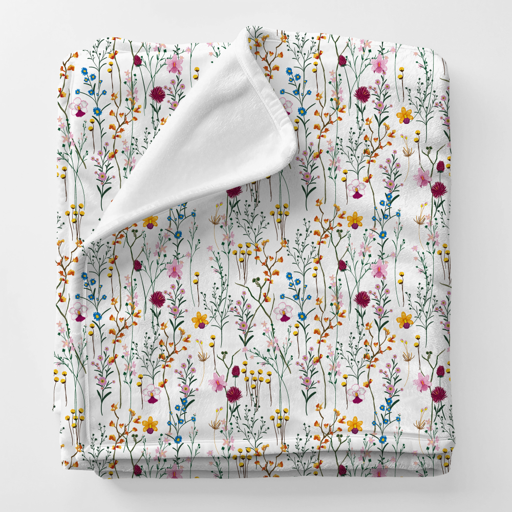 Personalized Squish Blanket and Velvet Blanket with Wild Plants Flower Pattern For Boy and Girl