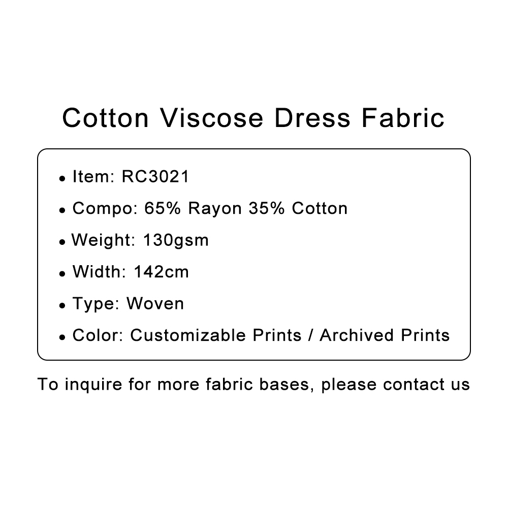Custom Printed Cotton Viscose Dress Fabric 65%R 35%C, 130gsm