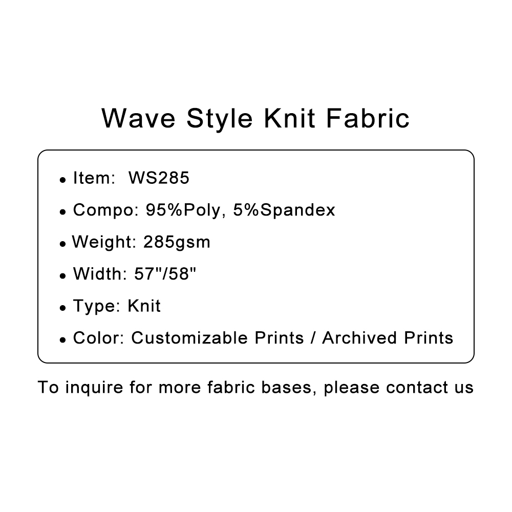 Custom Printed Wave Style Knit Fabric 95%P 5%SP, 285gsm