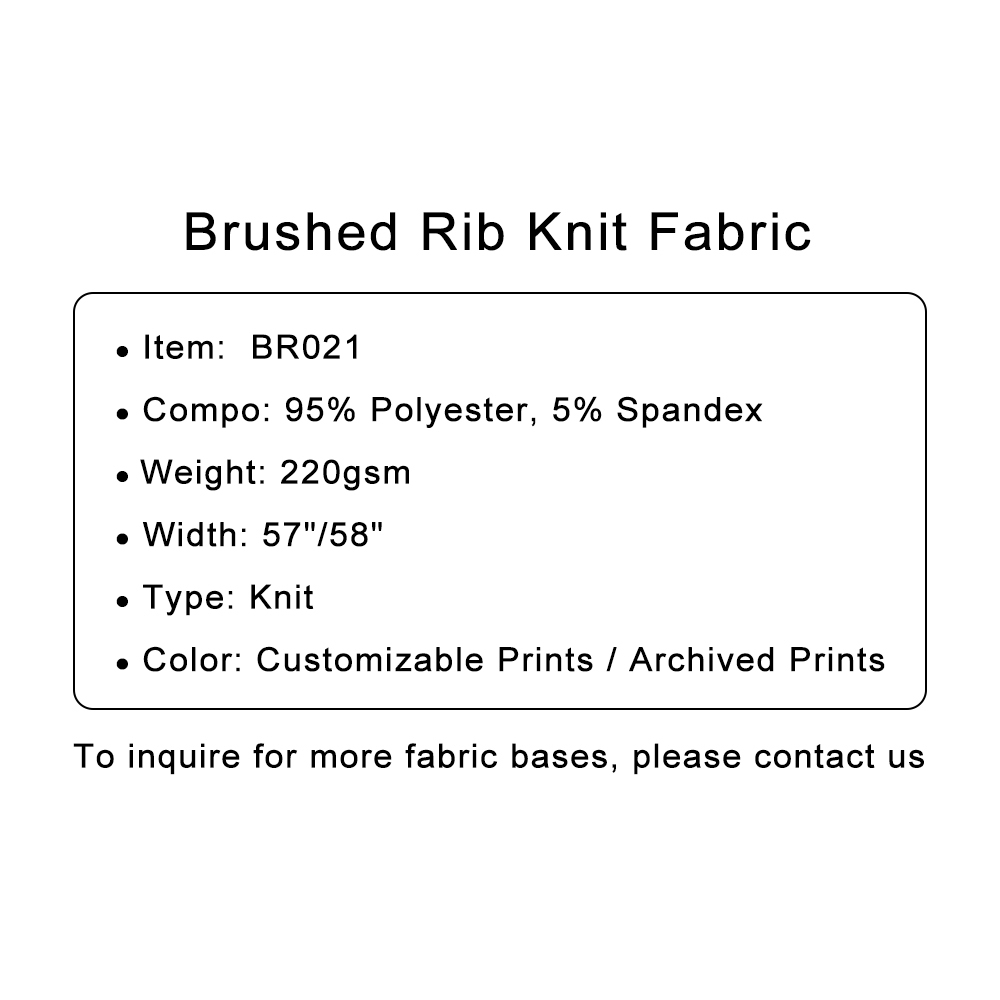 Custom Printed Brushed Rib Knit Fabric 95%P 5%SP, 220gsm