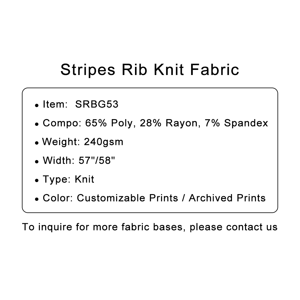 Custom Printed Stripes Rib Knit Fabric 65%P 28%R 7%SP, 240gsm