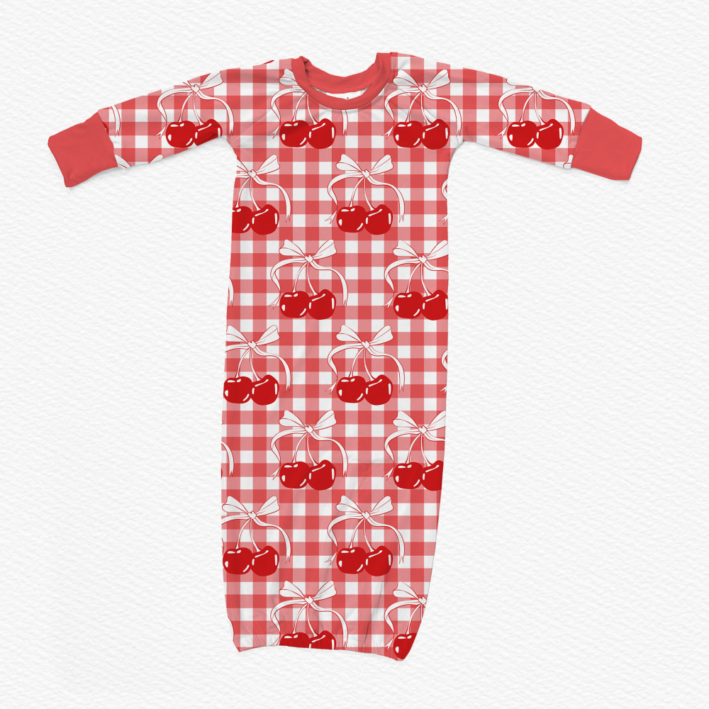 Cherry Designs Custom Sewing Service For Baby's Knotted Bamboo Viscose Long Gown With Your Own Design