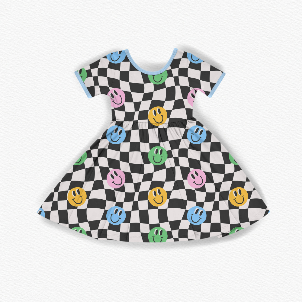 Custom Printing Joy Design Cotton Short Sleeve Kids' Dress