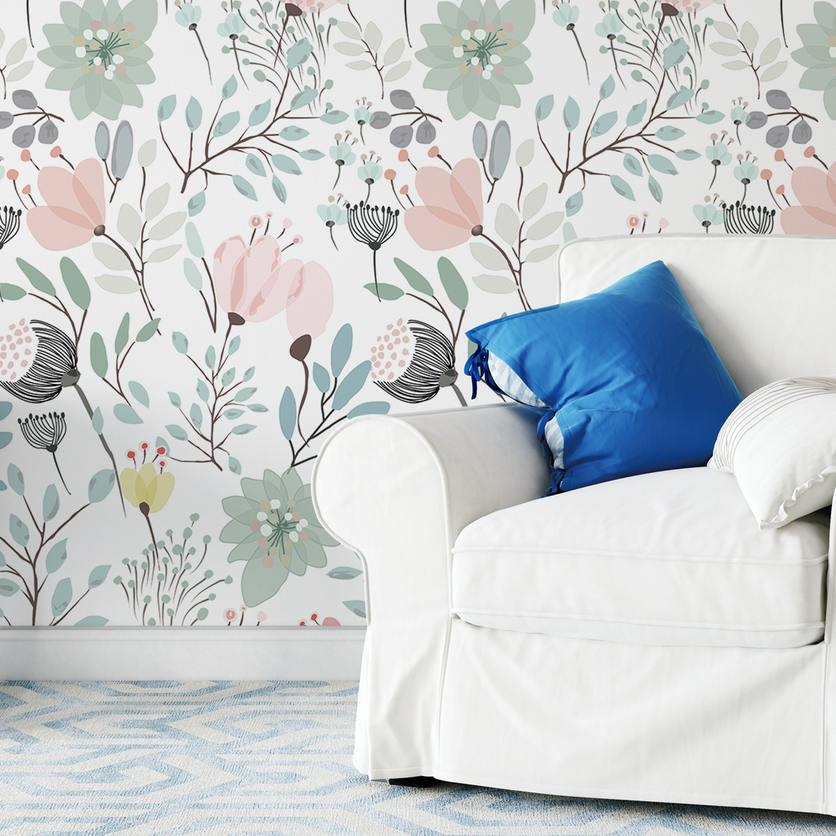 Scandinavian-Inspired Mural Wallpaper with American Floral Designs-40x124cm