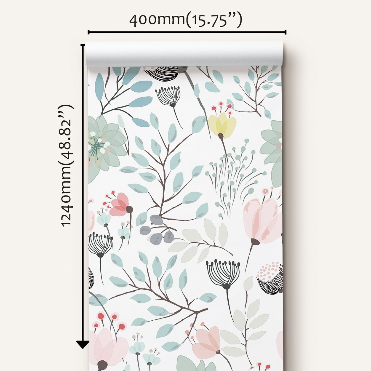 Scandinavian-Inspired Mural Wallpaper with American Floral Designs-40x124cm