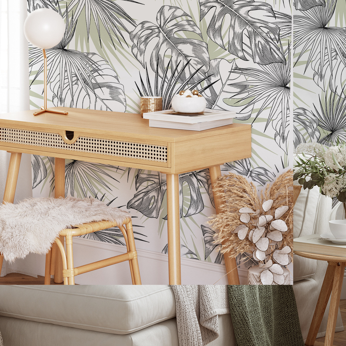 Green Plant Pattern Thick Wallpaper, Artistic Wallpaper for Dining Room Feature Walls-55x122cm