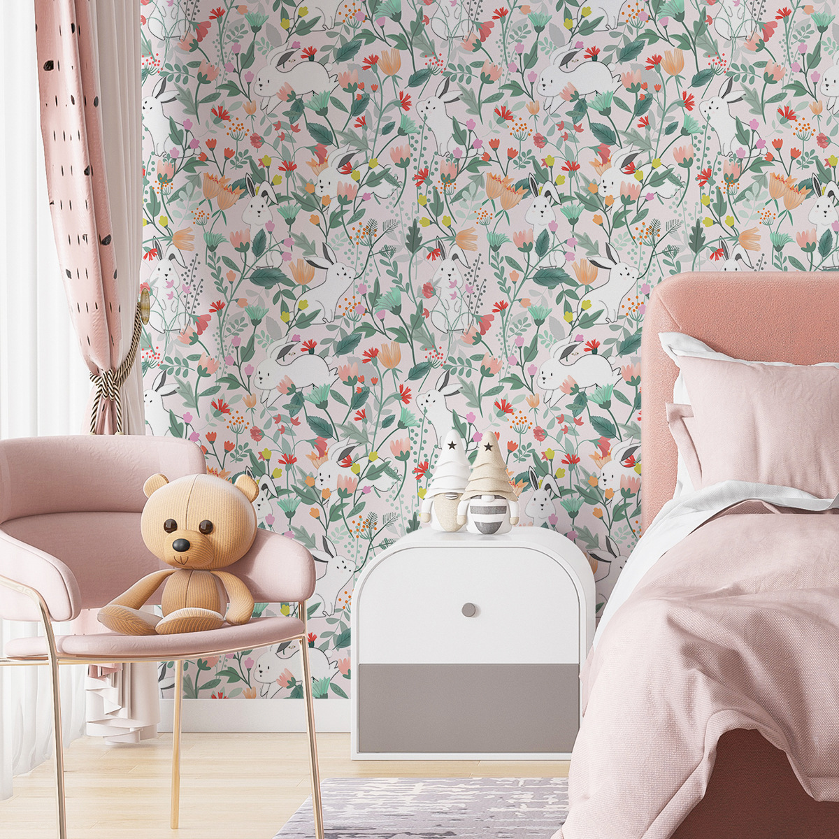 Scandinavian-Inspired Mural Wallpaper with American Floral Designs-40x124cm