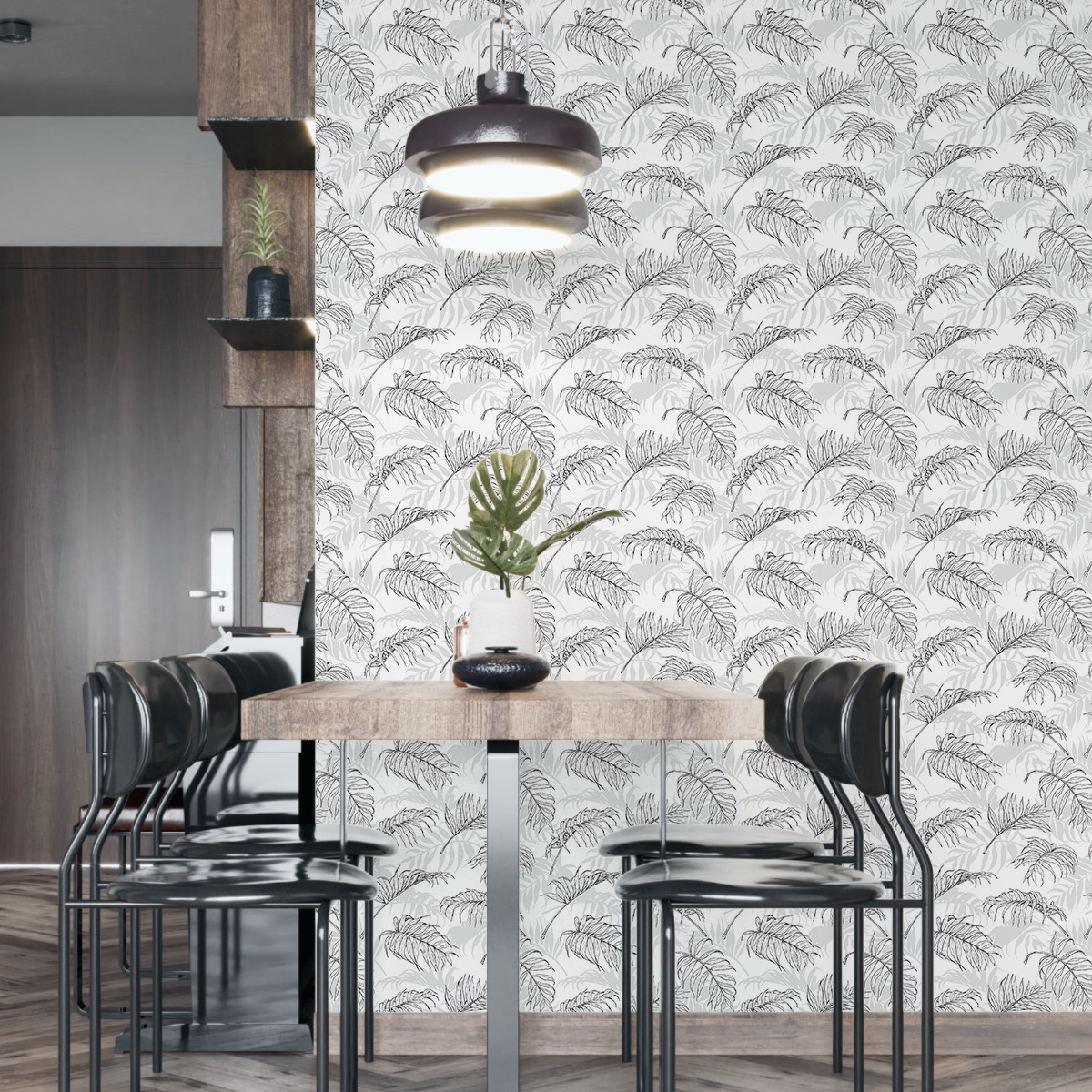Tropical Conifer Pattern Wallpaper, Artistic Wallpaper for Dining Room Feature Walls-40x120cm