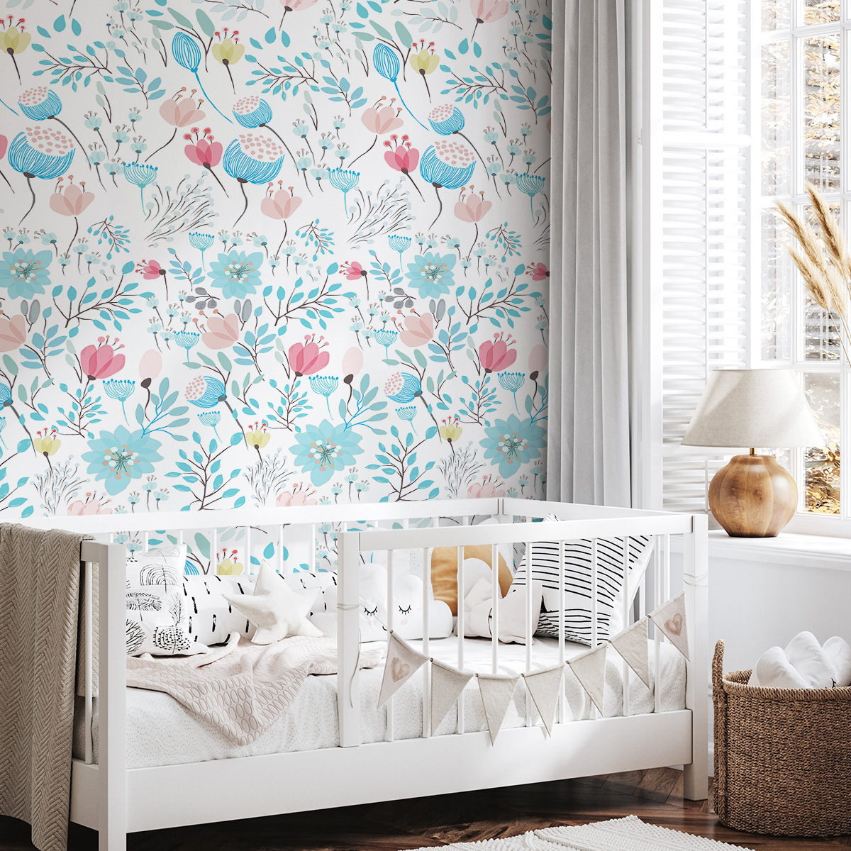 Scandinavian-Inspired Mural Wallpaper with American Floral Designs-40x124cm