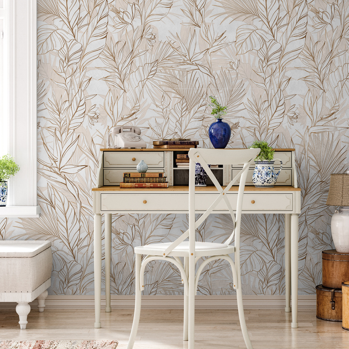 Green Plant Pattern Thick Wallpaper, Artistic Wallpaper for Dining Room Feature Walls-55x122cm